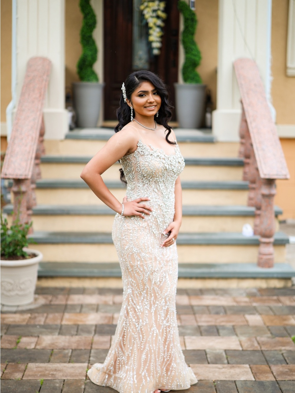 Beaded Nude Prom Gown with Sparkle